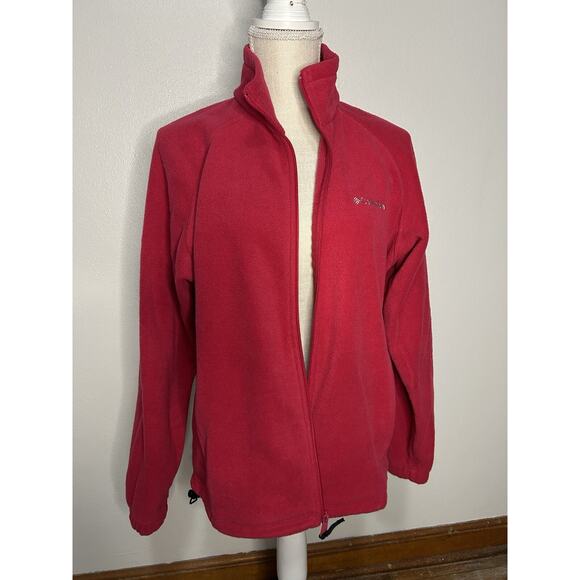 Columbia Fleece Zip Up Jacket Womens Size L Hot Pink Pocket Sweatshirt - Picture 1 of 9
